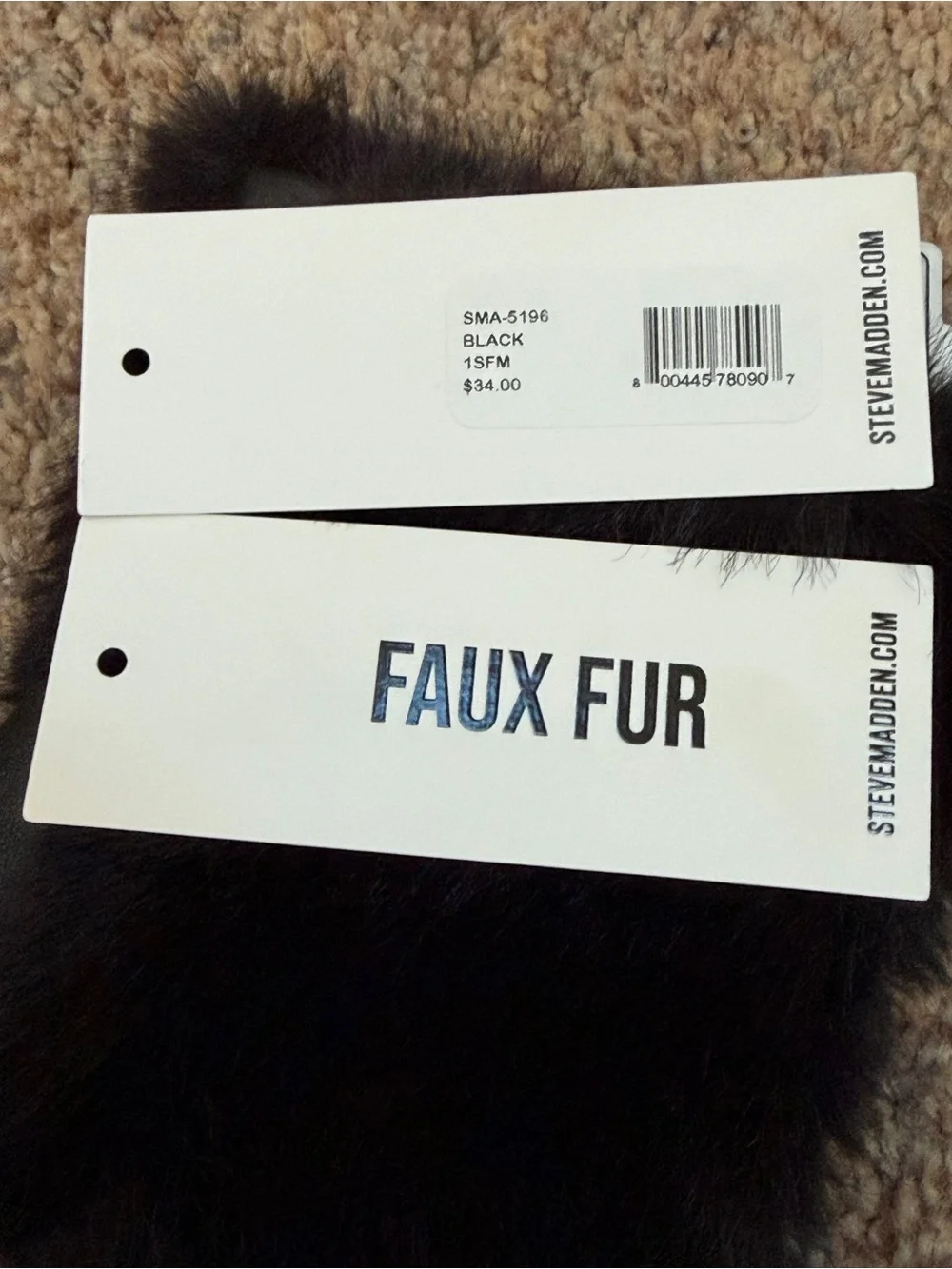 NWT - Steve Madden - Women's Black Faux Fur Trim Gloves
